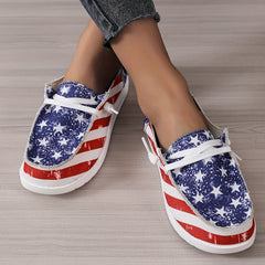 Women's Striped Print Loafers Lace Up Canvas Shoes Lightweight Sneakers