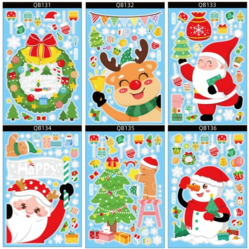 6pcs Christmas Party Decoration Stickers Snowman Elk Window Stickers