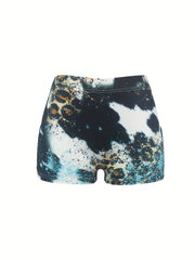 Letter & Flower Cross Print Skinny Shorts
