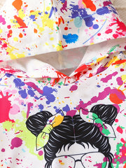 Girl's Paint Splash Pattern Cartoon Girl Hoodie & Sweatpants Set
