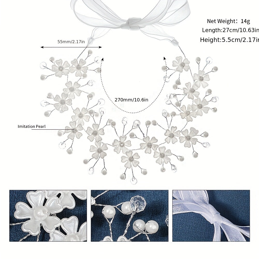 Crystal Pearl Flower Headband Ribbon Bridal Wedding Accessories
