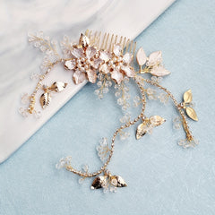 Flower Charm Hair Comb Rhinestone & Faux Pearl Hair Pin Bridal Wedding Headwear