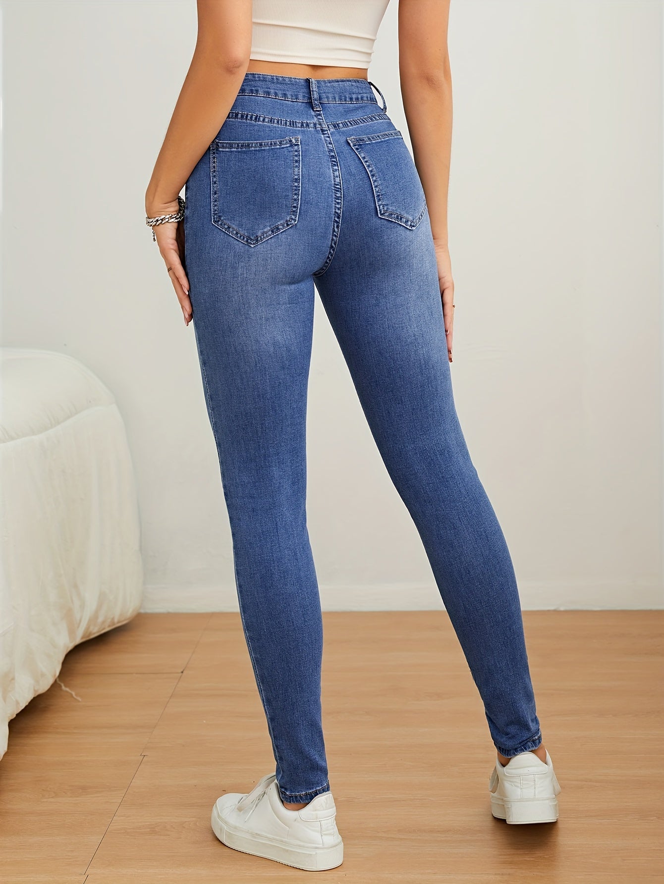 High Rise Skinny Jeans - Button Fly High Stretch