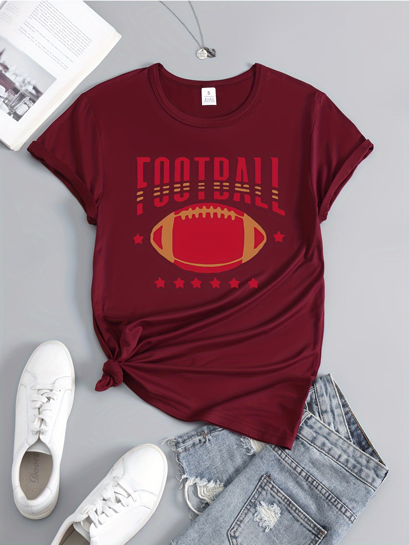 Women's Football Graphic Short Sleeve Sports T shirt