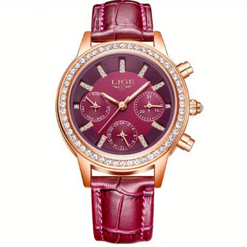 LIGE Women Watches Girl Quartz Watch Leather Ladies Dress Watches