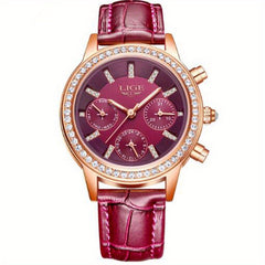 LIGE Women Watches Girl Quartz Watch Leather Ladies Dress Watches