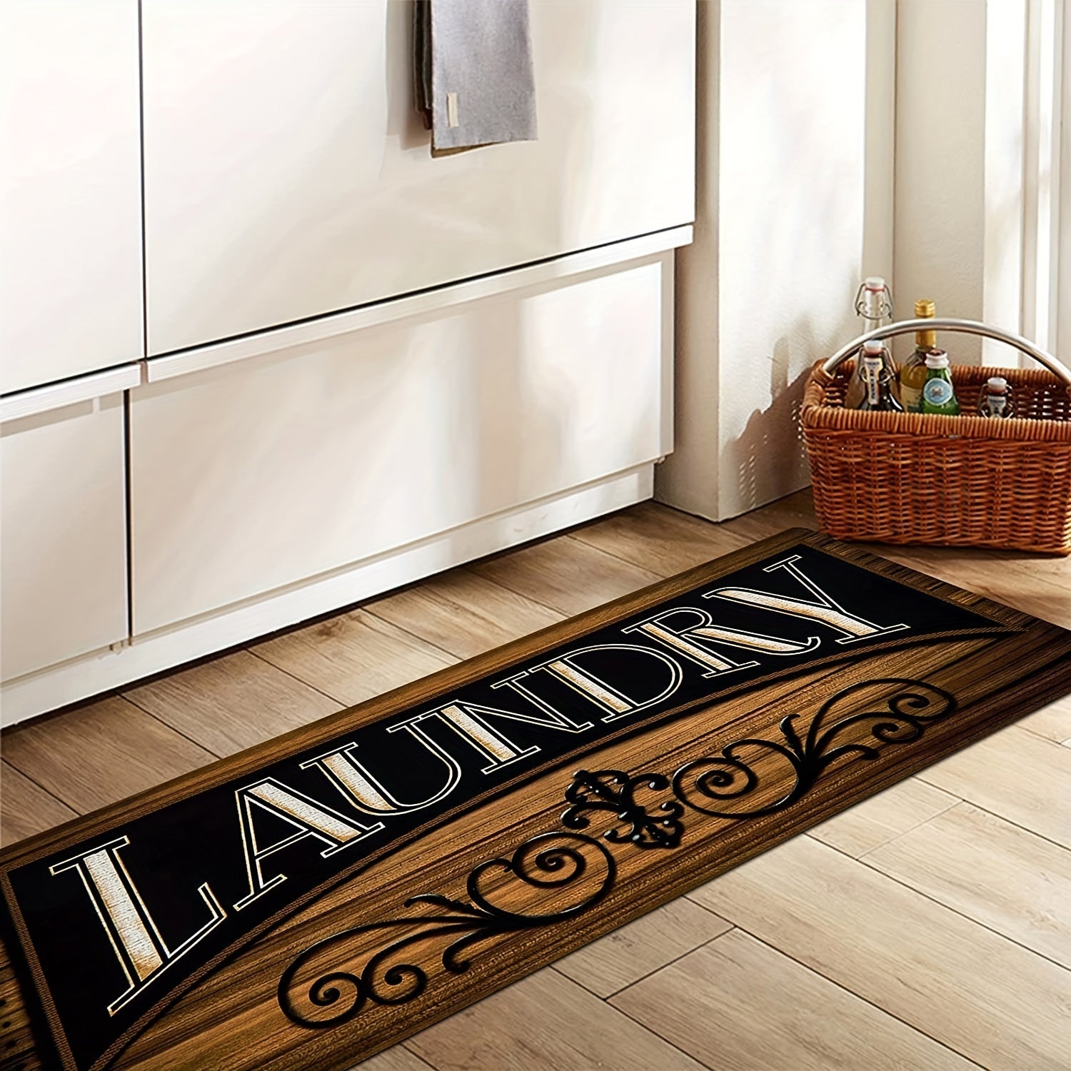 Brown Non Slip Laundry Room Rug Runner - Washable Floor Carpet