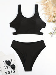 Sexy Bikini Set Women's Solid Cut Out Tank Top & Brief Two Piece