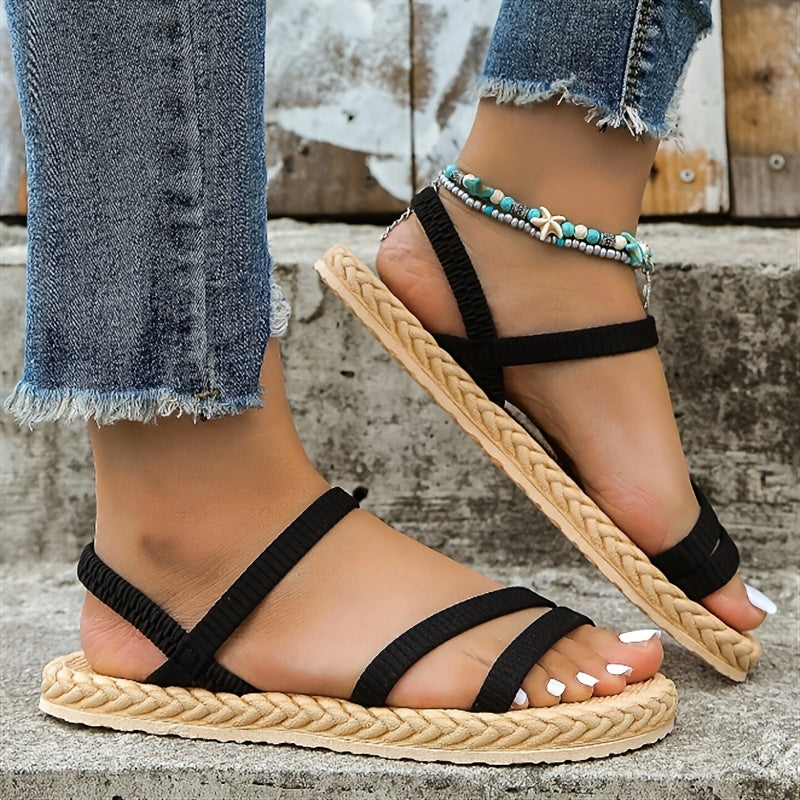 Women's Strappy Flat Sandals Elastic Strap Slip On Casual Beach Sandals
