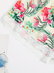 Tropical Print Lace Trim Elastic High Rise Shorts