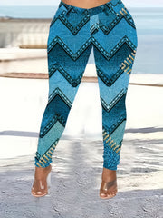 Casual Leggings Women's Plus Colorblock Denim Print Medium Stretch