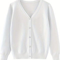 Girls' Button Down Cardigan Sweater Long Sleeve Classic Knit