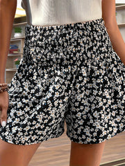 Floral Print Shirred Waist Skort for Women