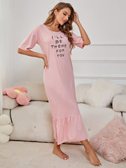 Ruffle NightDress Short Sleeve Pajama Dress Women's Sleepwear