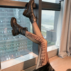 Fishnet Tights Letter Pattern High Waist Pantyhose