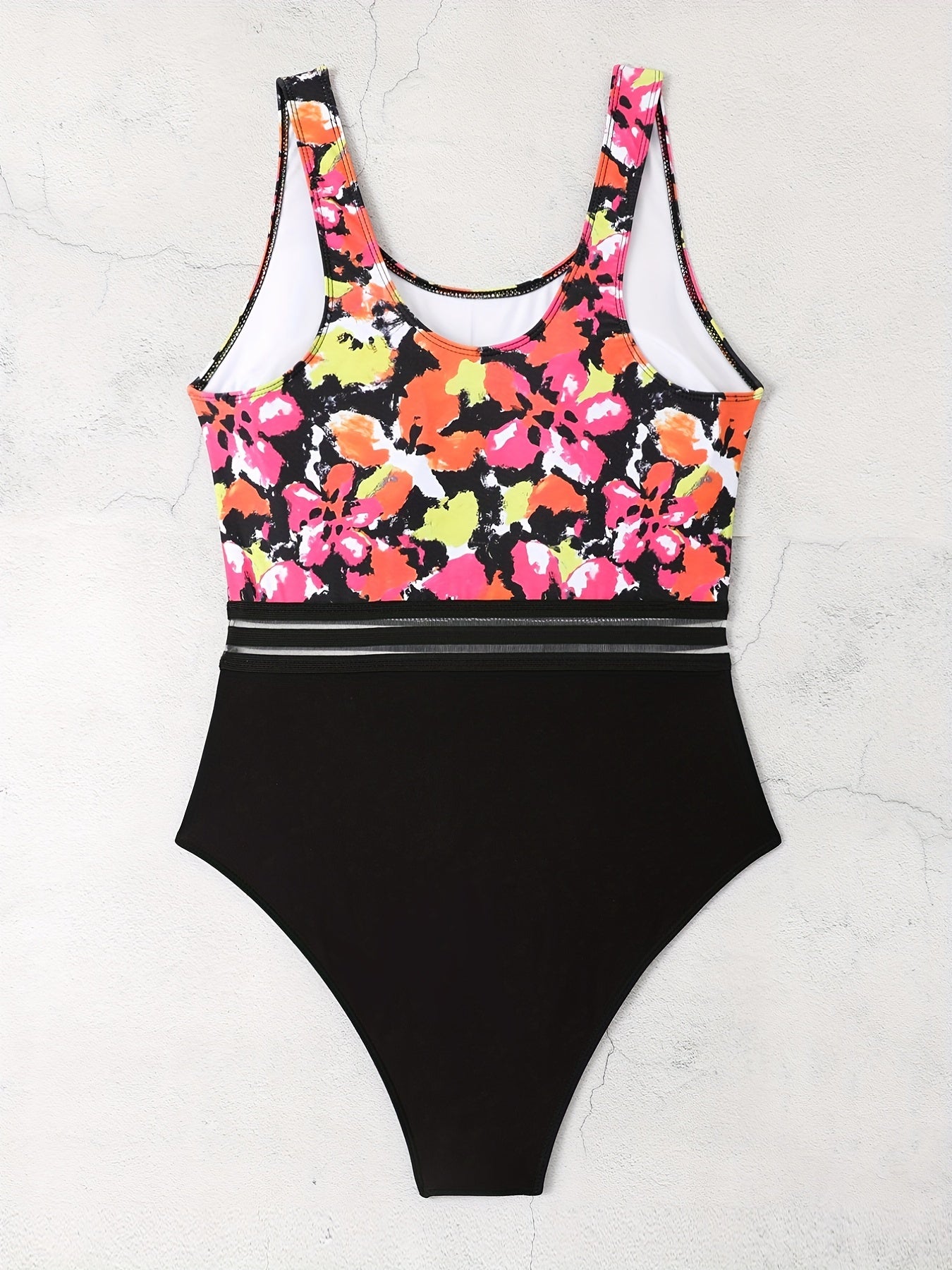 Colorblock Tie Dye Floral Print One Piece Swimsuit