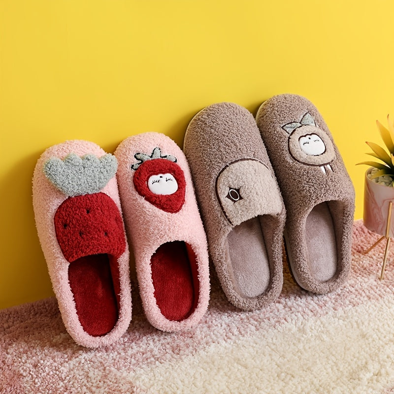 Men's Cartoon Fleece Slippers Cozy Warm Non Slip Comfy Indoor Winter
