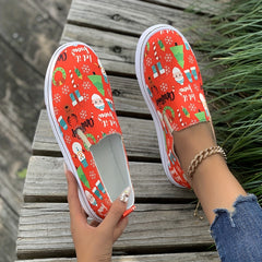 Christmas Style Slip On Canvas Sneakers Flat Loafers Shoes