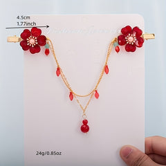 Chinese Style Flower Hair Clip with Tassel Chain - Headdress Jewelry