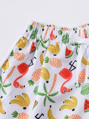 Girls Tropical Print Drawstring Pants for Summer Beach
