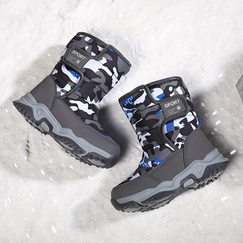 Boy's Camo Snow Boots Warm Fleece Cozy Non-slip Ankle Boots