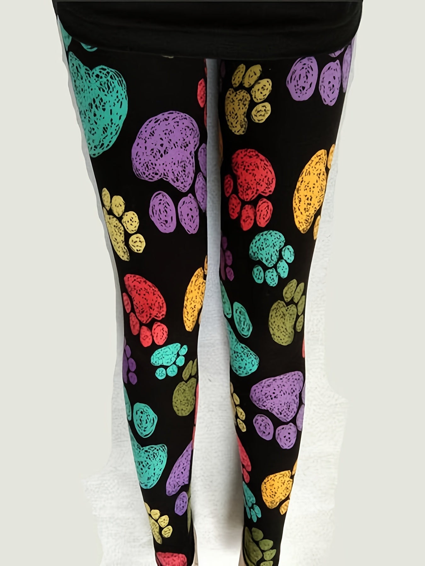 Dog Footprint Print Skinny Leggings High Waist Stretchy Leggings