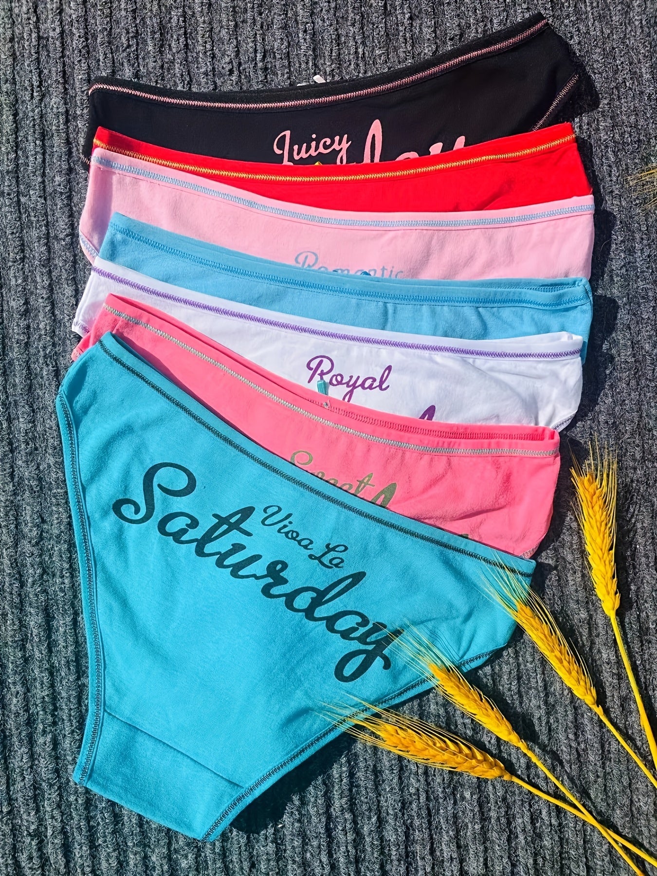 7 Pcs Letter Print Bow Tie Briefs Mid Rise Intimates Panties Women's Lingerie