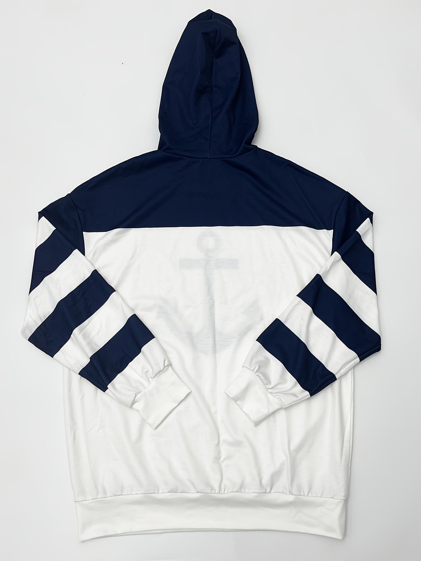 Anchor Print Drawstring Hoodie Casual Sweatshirt Women's Clothing