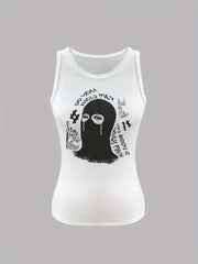 Graphic Print Crew Neck Tank Top for Women