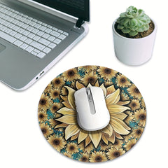 Boho Sunflower & Turquoise Round Mouse Pad Non Slip Base Mousepad