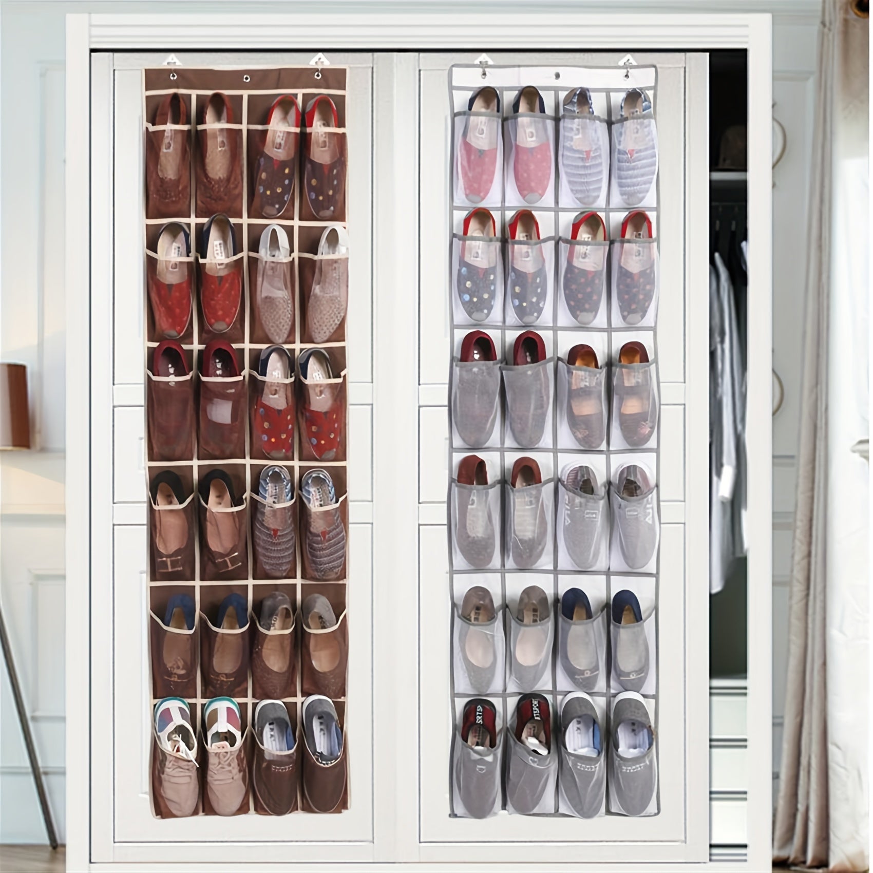 Shoe Hanging Bag Over The Door Shoe Storage Rack With 24 Grids