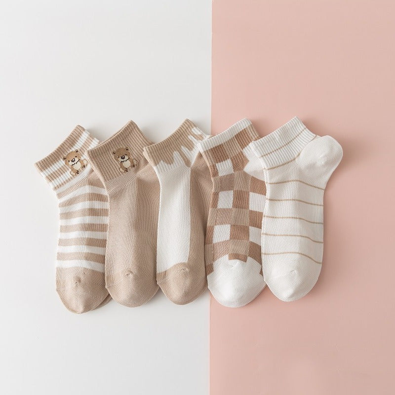 5 Pairs Pink Ankle Socks for Women