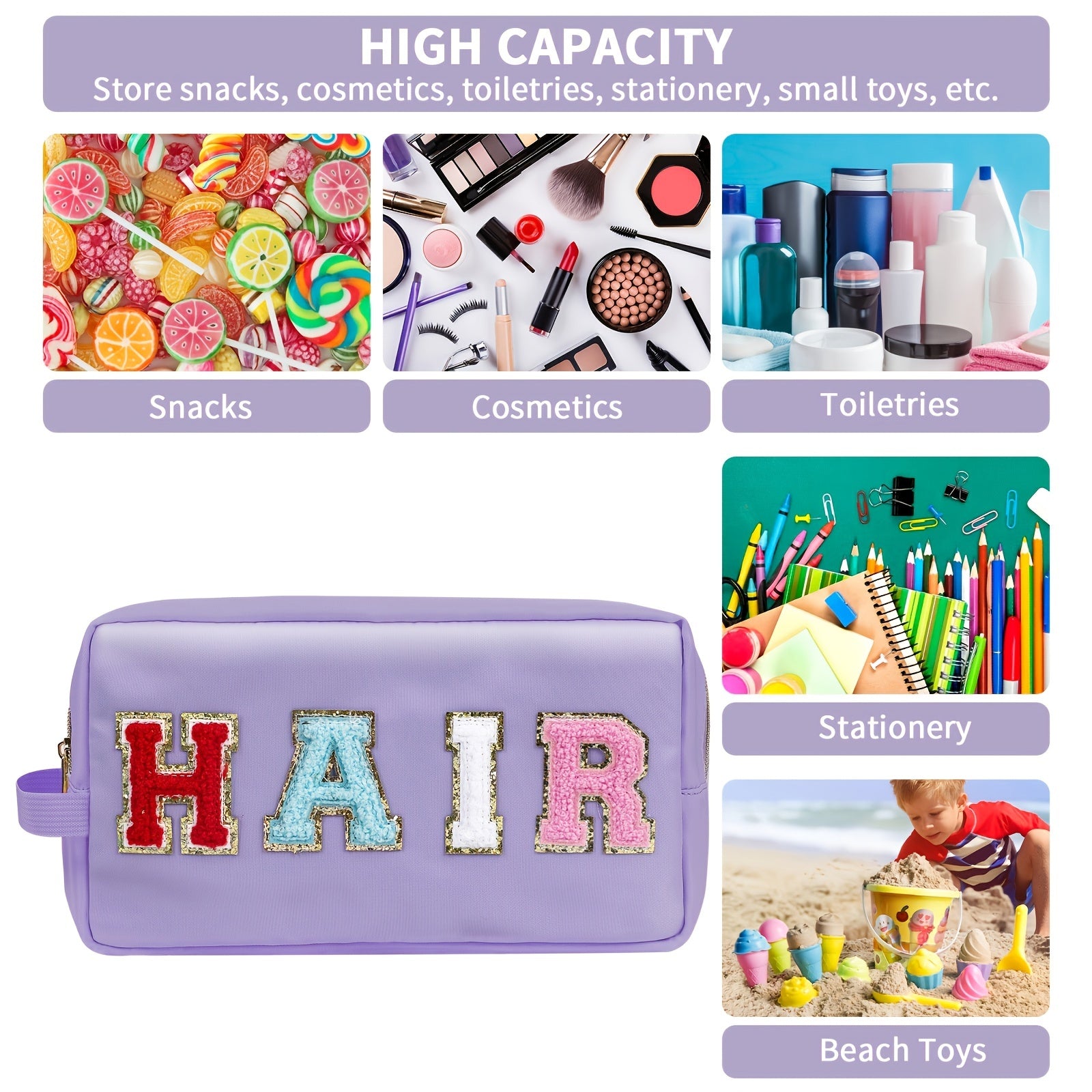 Preppy Makeup Bag Nylon Waterproof Toiletry Bag With Strap