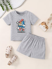 Toddler Kid Short Sleeve T shirt & Matching Shorts Cartoon Pattern Cotton