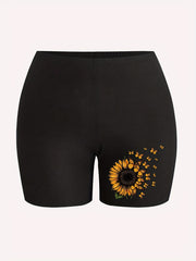 Butterfly & Sunflower Print Biker Shorts