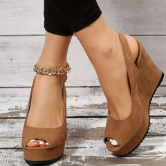 Women's Peep Toe Wedge Sandals Solid Buckle Strap Casual Comfort Summer