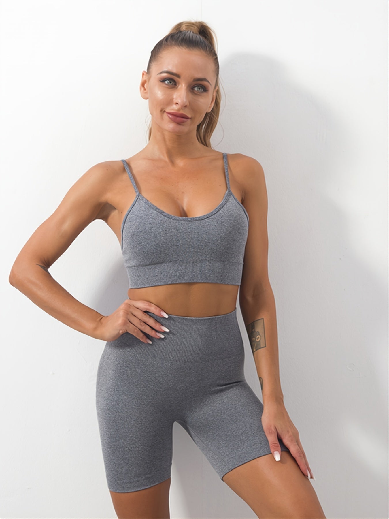 Breathable Sports Bra and High Waist Yoga Shorts Set for Women