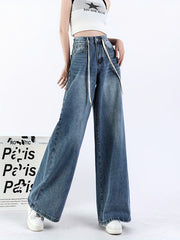 Wide Leg Straight Jeans Non Stretch Slash Pockets