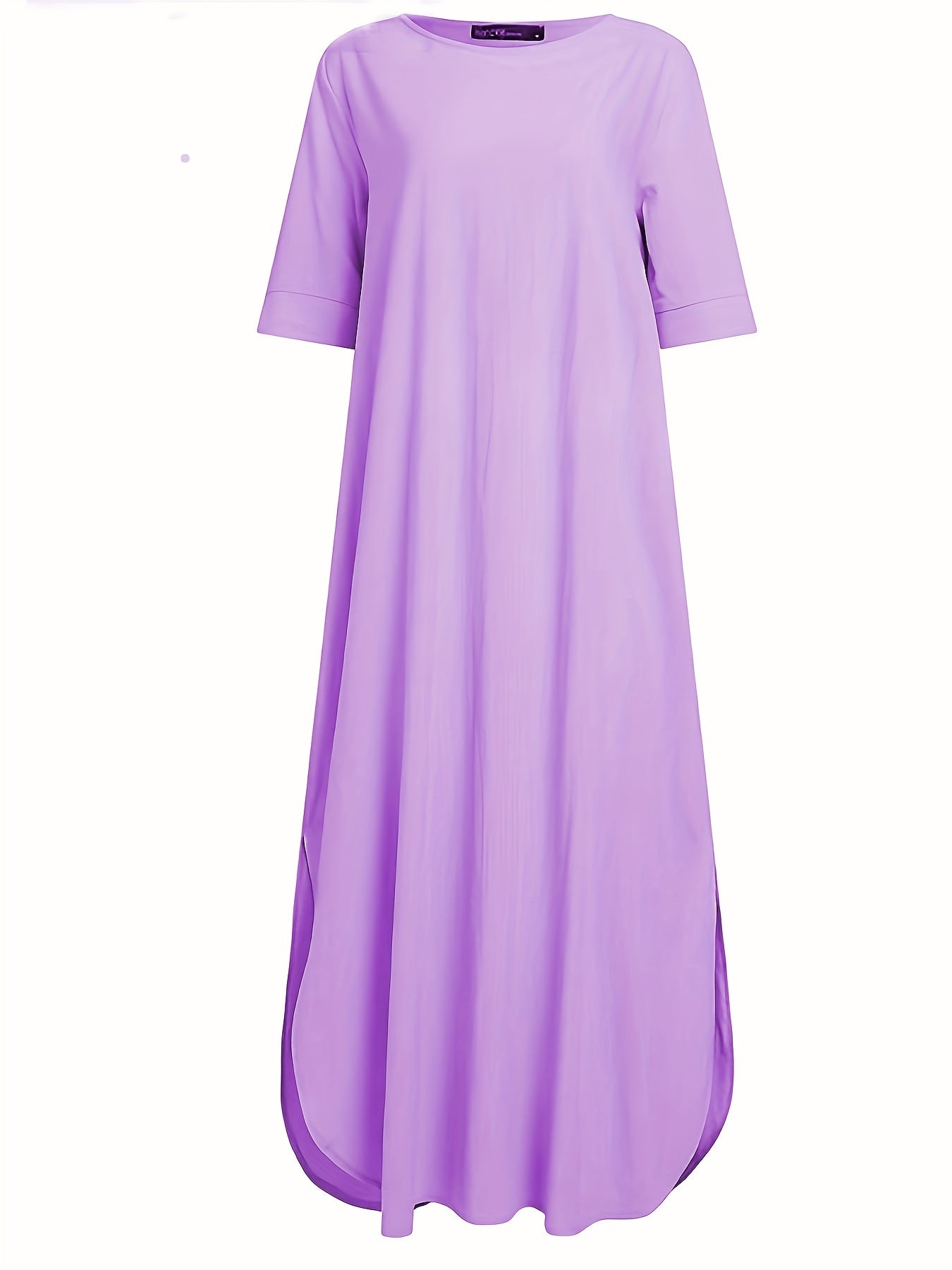 Solid Dress Crew Neck Short Sleeve Maxi Dress