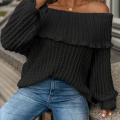 Casual Sweater Women's Solid Off Shoulder Layered Jum
