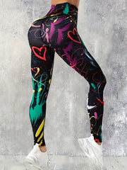Graffiti High Waist Sports Leggings Elastic Workout Fitness Pants