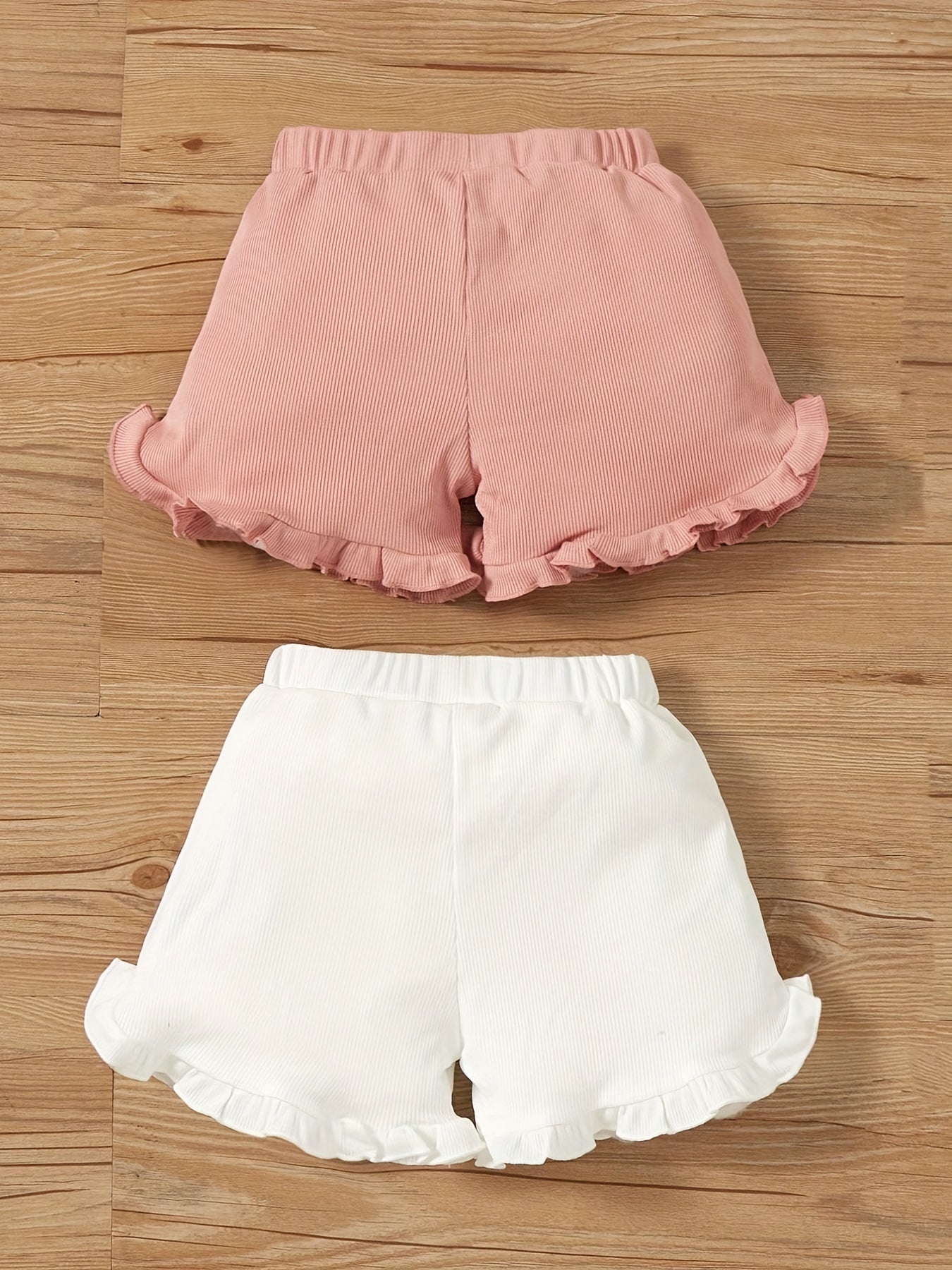 Girls Frill Edge Ribbed Casual Shorts Elastic Waist Slim Fit for Summer