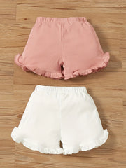 Girls Frill Edge Ribbed Casual Shorts Elastic Waist Slim Fit for Summer