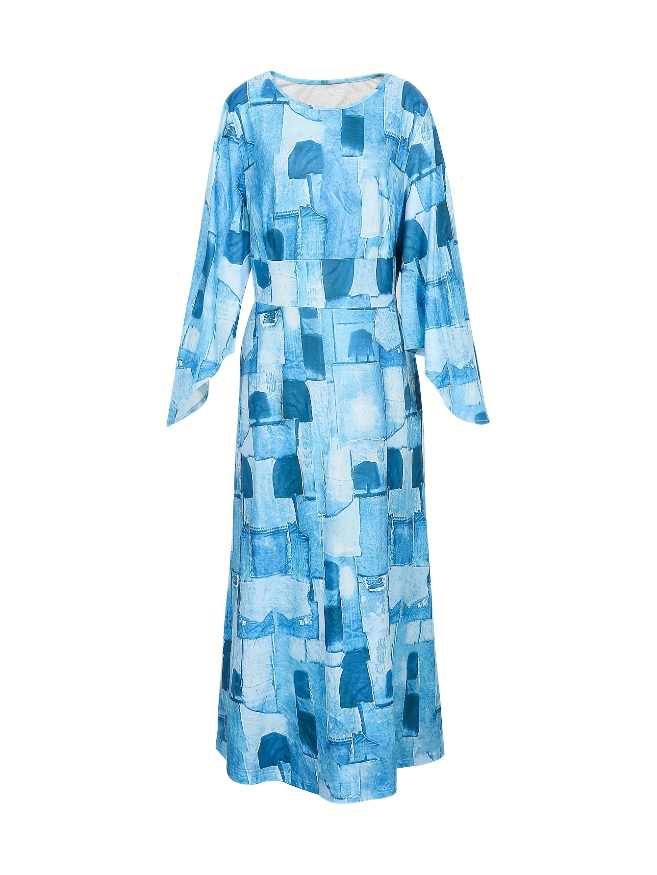 Chain Print Bell Sleeve Maxi Dress