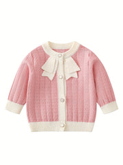 Baby Girls Button Round Neck Sweater Cardigan for Spring Autumn