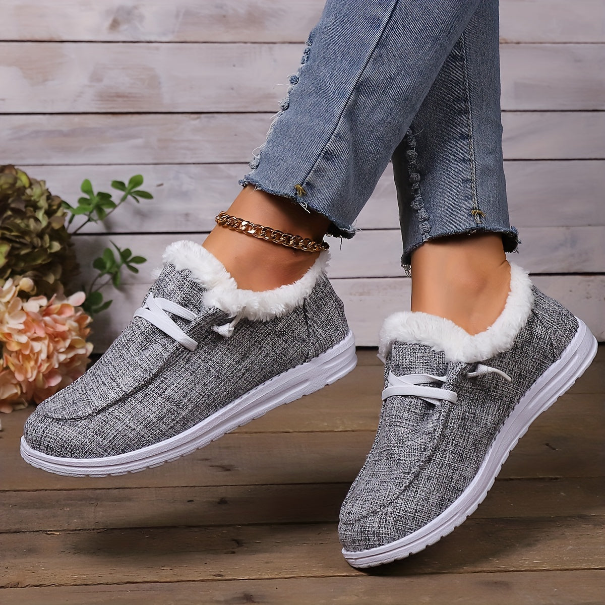 Women's Non-slip Thickened Sneakers Low Top Warm Sport Shoes