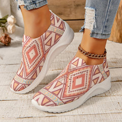 Women's Geometric Pattern Knit Mesh Casual Flat Shoes