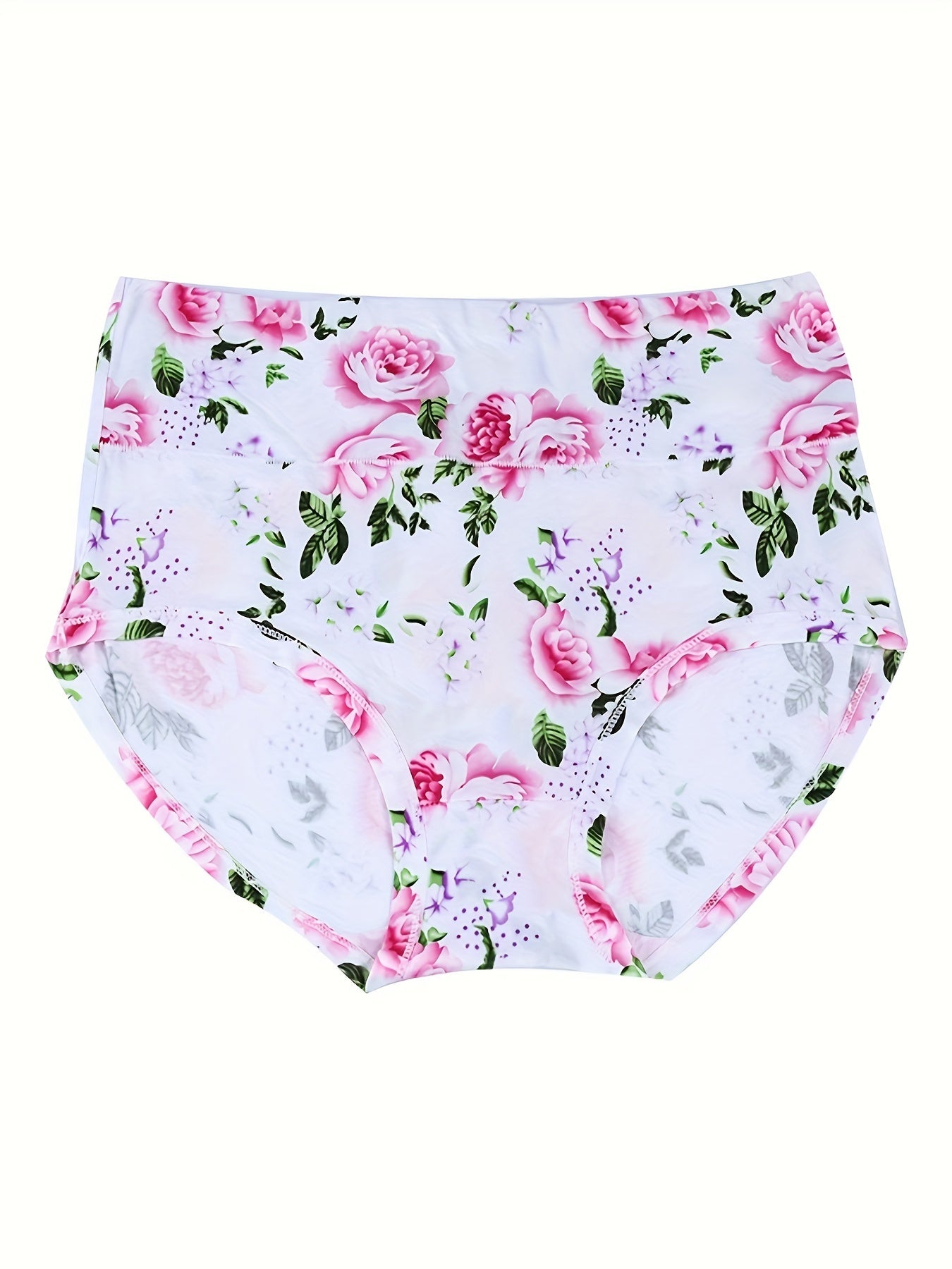 Women's Plus Floral Print High Waisted Soft Panties 4pcs Set