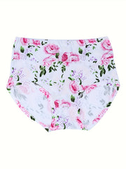 Women's Plus Floral Print High Waisted Soft Panties 4pcs Set