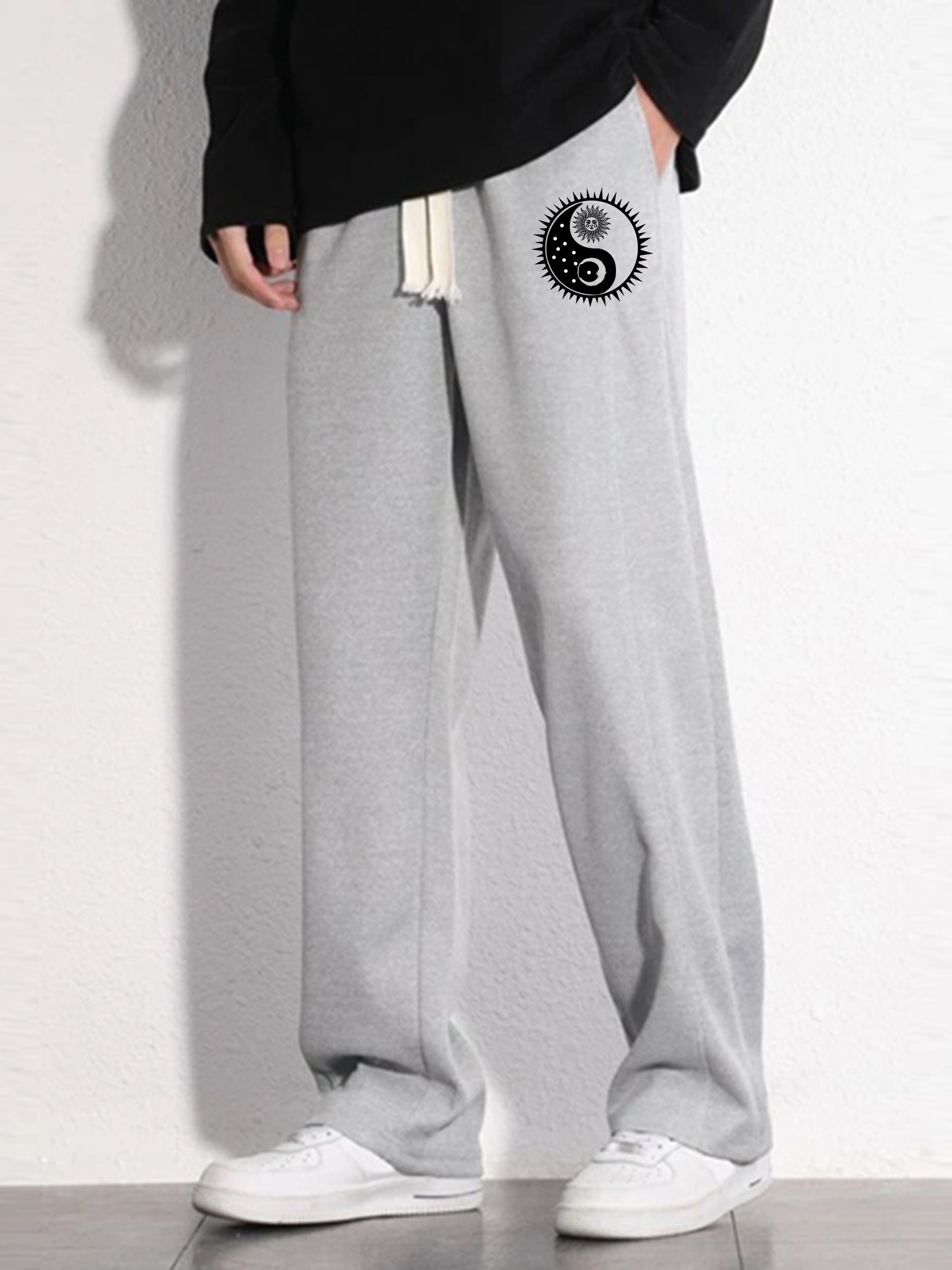 Tai Ji Pattern Mopping Pants Men's Casual Stretch Waist Joggers